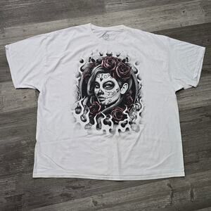 DOM Sugar Skull Rose Gothic Halloween Day of the Dead Short Sleeve T-Shirt Tee